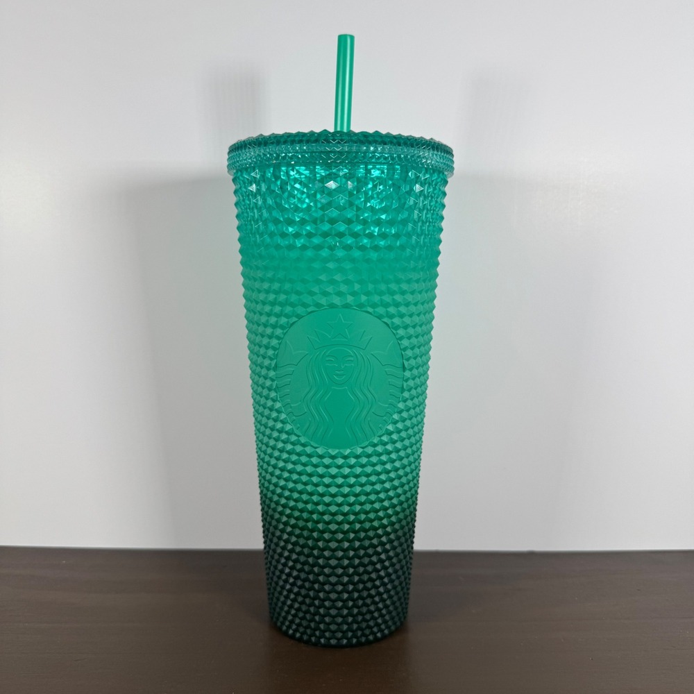Starbucks Studded Ombre Teal Green Venti Cold Cup Tumbler 24oz‎ w/ Straw New